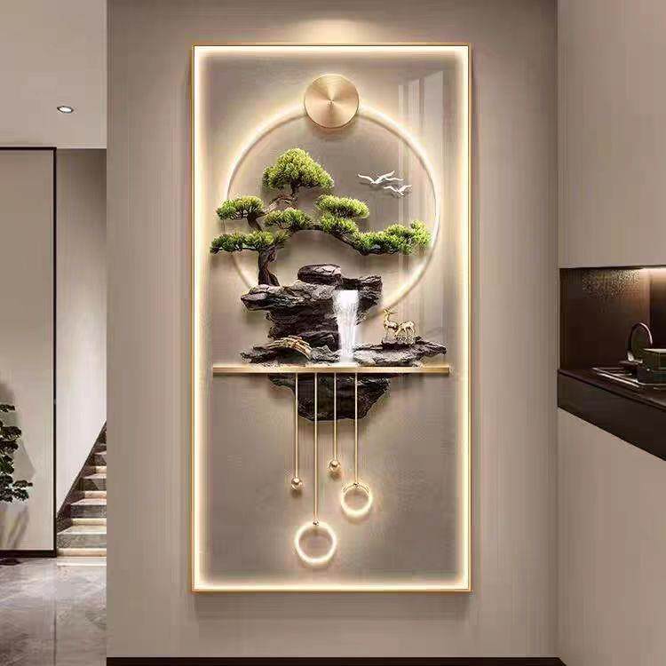 现代轻奢流水生VOQ迎财玄关装饰画客灯松入户对门挂正画走廊过道