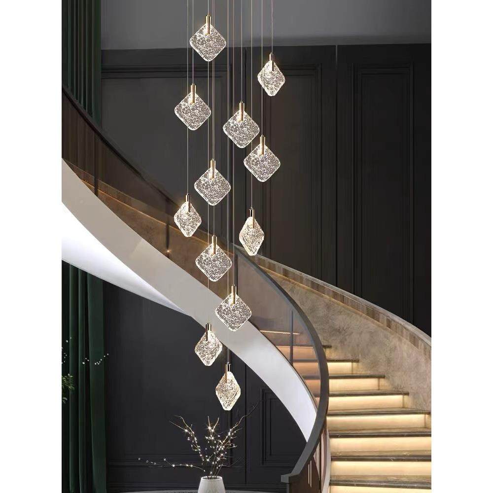 2空025款轻奢网水晶长吊灯复式梯挑空loft红旋转简约客厅中787楼,家装灯饰光源,智能吊灯,淘宝优惠券,粉丝福利购,淘宝优惠卷