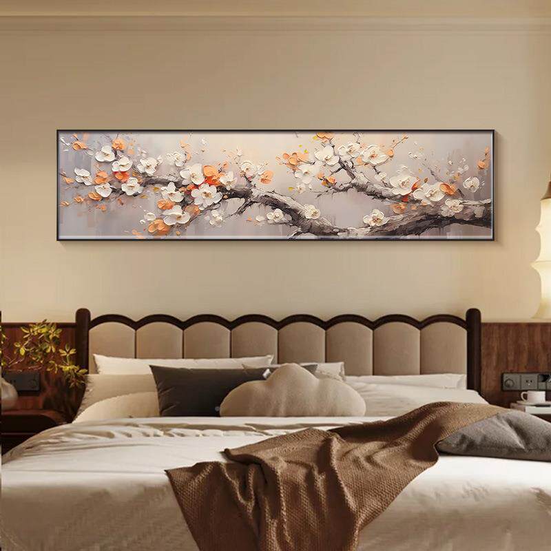 卧室床头装饰画馨大村油画花卉横幅主GLQ卧房挂画间温室芬内墙壁