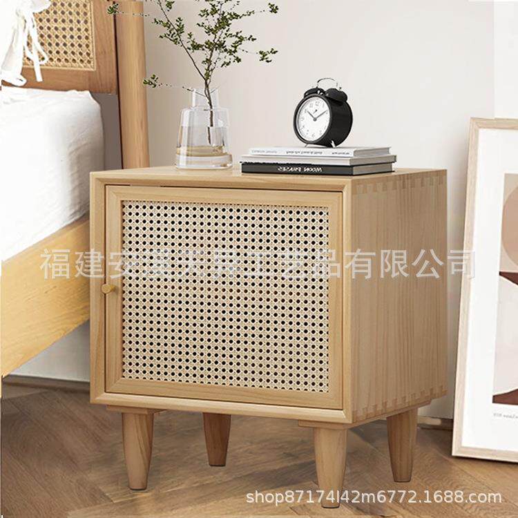 全实木头柜日式柜简约221023沙发边柜床储卧藤室小型收纳柜物柜编