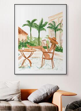 威夷热带风景植物森手夏绘林泳池饰画酒店样板房客厅卧装20230407