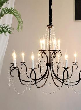 黑色感法式水吊灯911lo厅ft复式挑空客厅复别墅主卧室晶餐古中古