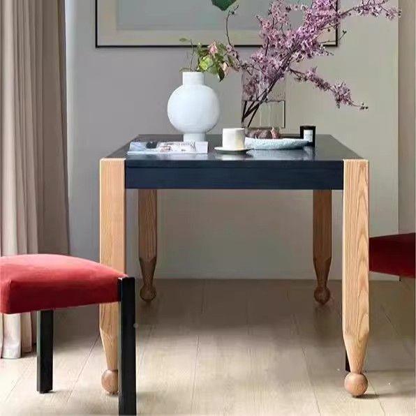 法古式中实木餐桌原木餐桌椅组家-用小户合型白木蜡桌子长方形饭