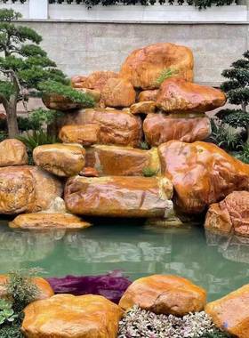 工腊程YL10石黄鱼蜡景观石天然黄石户外园林石池石假山吨位石驳岸