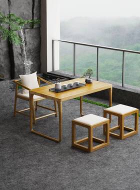 2025新款阳台原木白色家茶XCL桌小户型蜡木茶台厅用泡茶桌椅客组