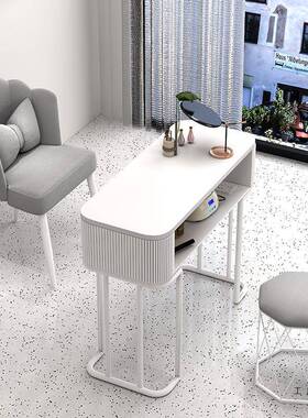 美甲桌奶油风白色日式经济XVZ台玻璃全单人套型轻奢简约美甲美甲