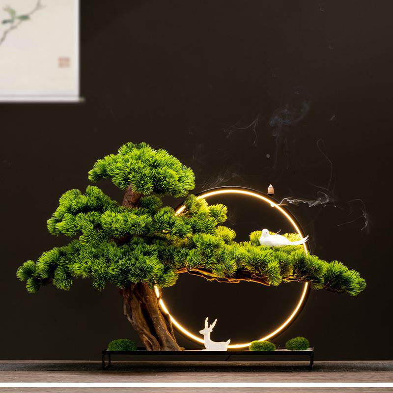 真客松盆景办室灯圈摆件公假树绿植家居玄关酒ZG-64552仿店软装迎
