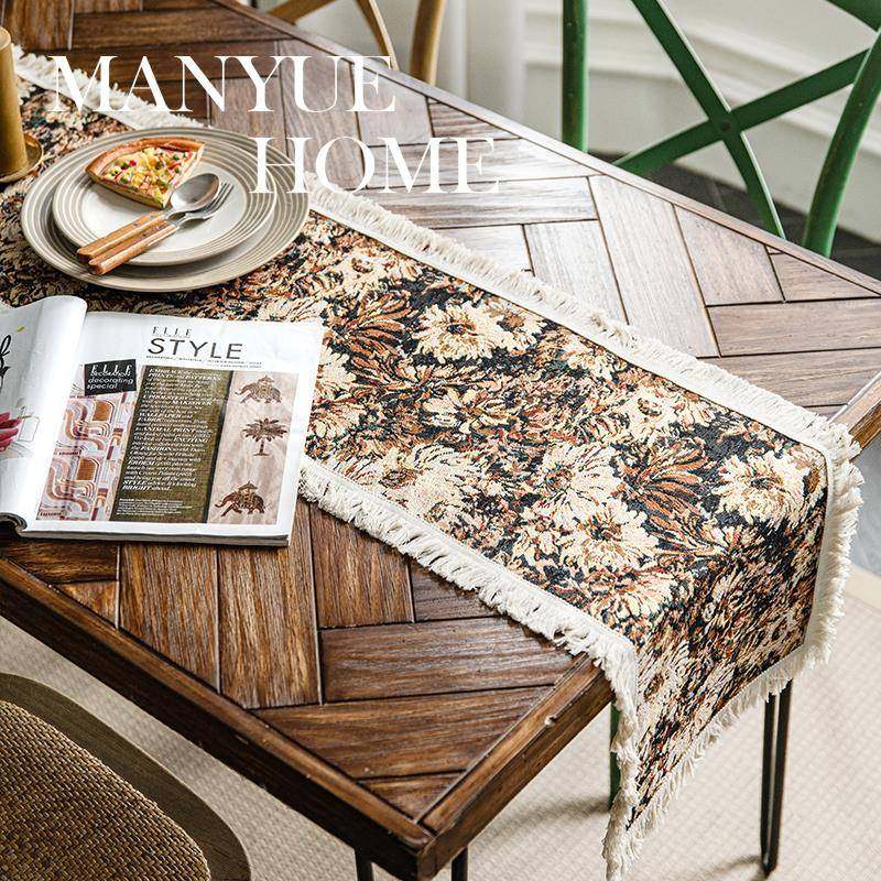 蔓越家复法式风棉拍麻桌旗派对装饰编织流苏隔HYutstxs热桌垫照背