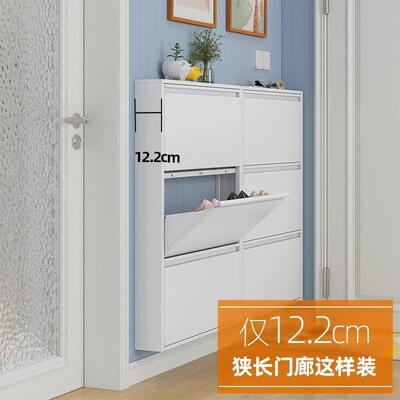 墙鞋超薄加厚柜12cm玄关家用BLU门口钢制大容量极收纳挂悬窄空翻