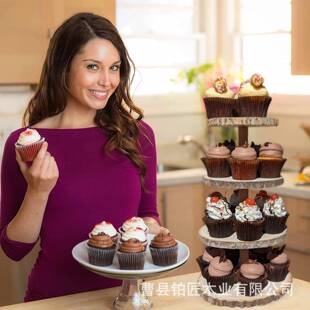 现货木制圆形甜品置物多层面置物架纸杯蛋糕点桌心点甜展232示架