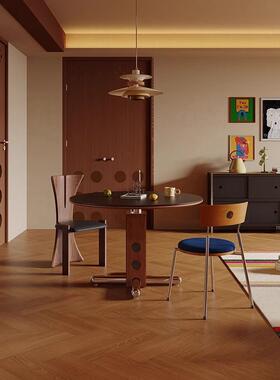 BHS206波尔咖卡圆桌包豪斯实木古风餐中桌圆小户型不锈钢饭桌阳台