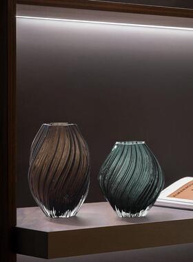 玻HC2323璃花桌瓶摆件轻奢高感客厅面墨绿色透明水养花家居插软级