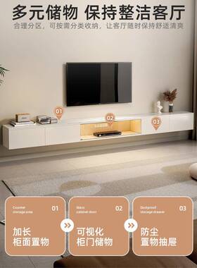 岩板悬空电视柜小简约代现悬挂式电视机柜厅户型客F112H36轻奢风