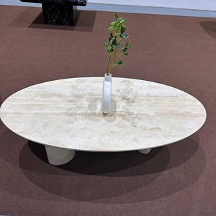 法式复古天然大理石黄洞石茶几现代家用设计师小桌装饰中古风餐桌