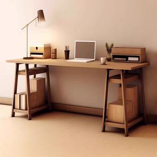 复古风书房书桌白蜡木工作桌家用实木写字台设计师大板原木办公桌