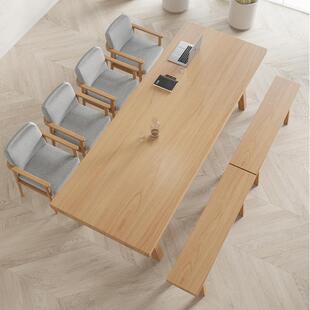 简约大型实木会议桌椅组合办公长条工作台接待洽谈桌图书馆桌子