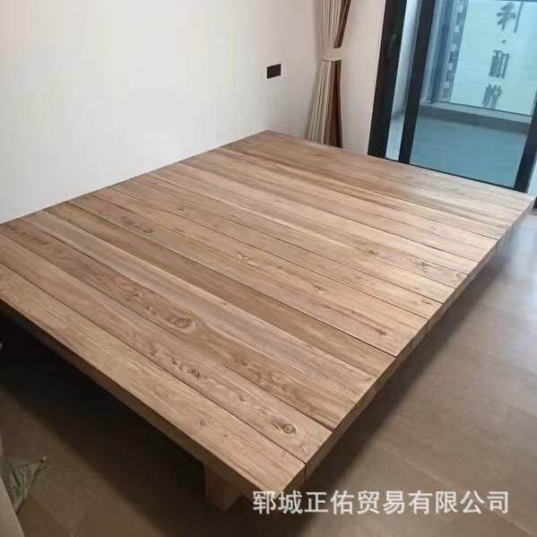 榆木榻榻米床日式实木地台儿童床家居卧室落地矮床阁楼原木地铺床