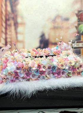 车载纸巾10646内盒功能大餐巾抽纸盒创意仿真花多纸巾盒汽车装饰