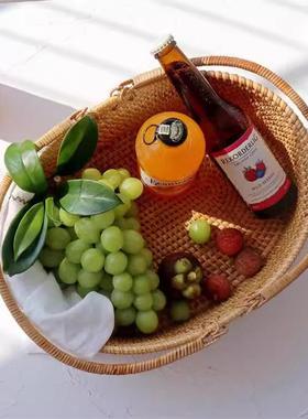 越筐纳南藤编手提篮收纳筐果野炊篮零食篮便携茶水83409具收筐水