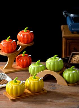 家用陶味精瓷罐子辣椒油房有盖绿色调味盒罐盐罐糖罐OCW厨调料组