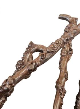 鸡翅拐木拐杖黑檀木雕刻寿拐杖桃00585根雕拐杖老人拐红木杖销杖