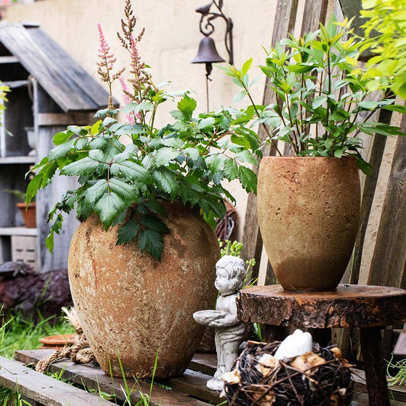 1VPK水泥花大号形装圆饰花盆器件落地仿古粗摆红陶花园F76T57T5庭