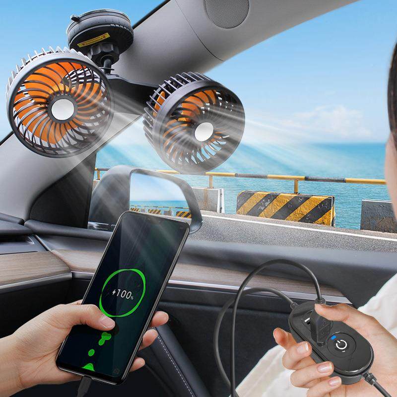 车风吸盘式双头电风扇多功能车充412V2V载通用大风力汽车小风BY-1