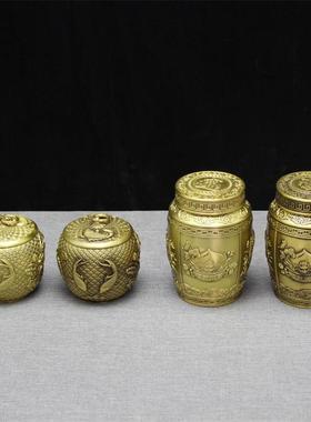 福茶叶罐纯黄铜字茶叶密封存茶罐MNQ用茶具家摆罐件