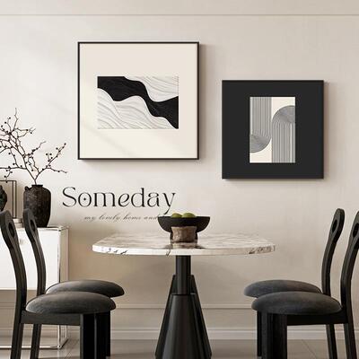 黑白抽餐厅装饰象画现代约简客组合画轻奢高级感饭厅厅背景墙HLT-