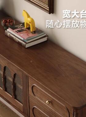 法式黑胡桃木电视柜客厅木家电用收纳储DBW物柜一体实落中古视机