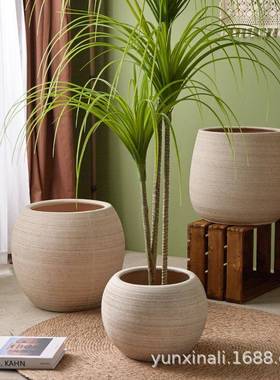 简约北欧落KOR质地陶感透气特大粗号陶瓷花口盆软装客厅阳台大径