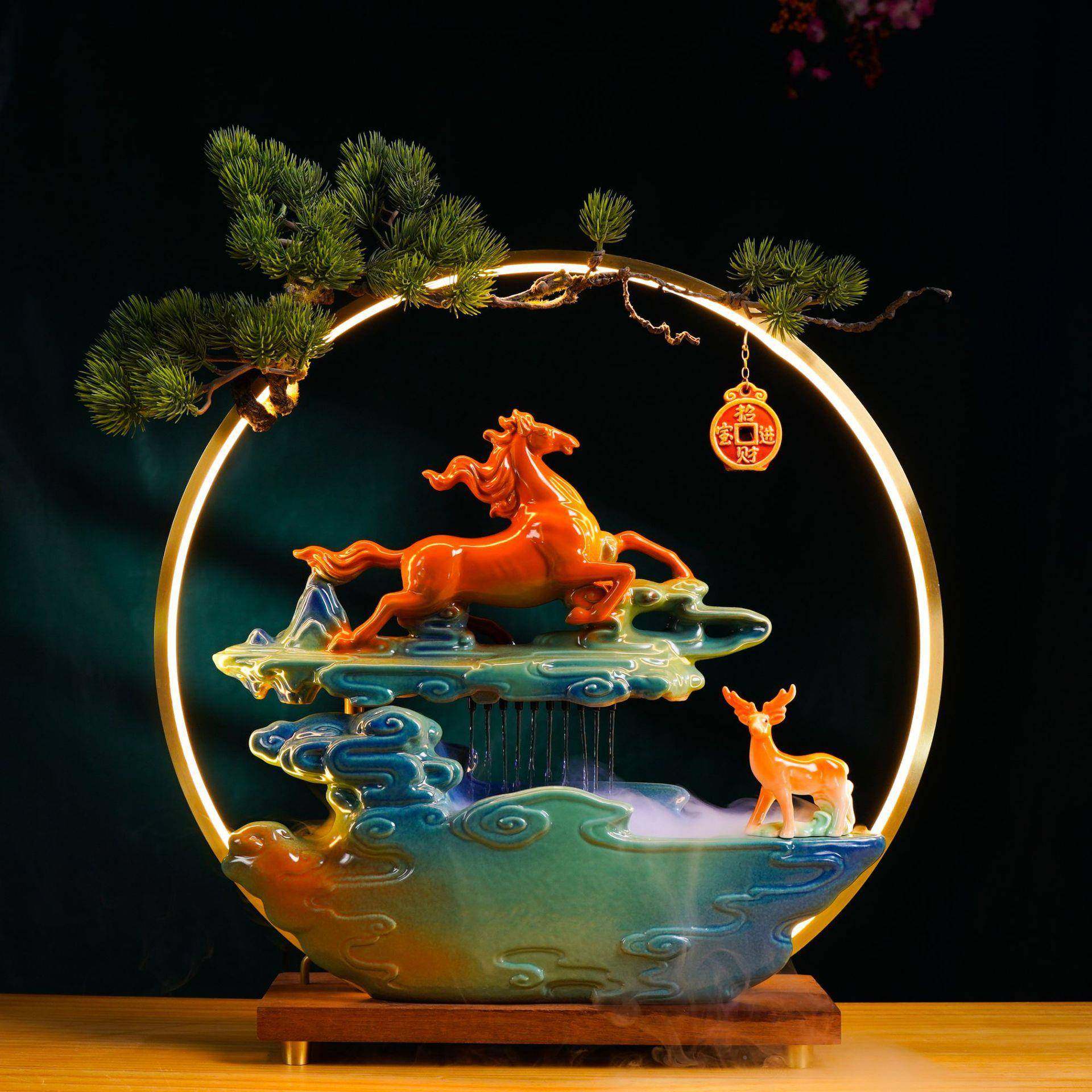 流XCR水件循水式家居玄关客厅办公室摆桌面乔迁环新居新中装饰礼