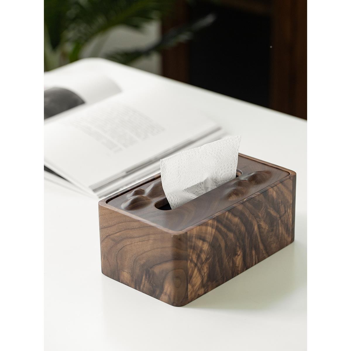 黑胡桃木创意实木纸巾盒家方用客厅桌巾摆件木抽茶纸盒GYV长形餐