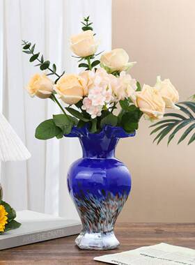 插紫色芬顿玻璃花NKF轻瓶奢客厅古花瓶花器餐桌样板间家中居客厅