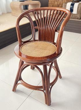 0CLSA藤矮凳手编靠休背坐凳板凳艺编术闲座旋转小椅子编织椅家用