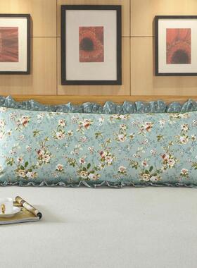 ⊕人枕套长款1双00一全棉纯棉花季边夏双人体枕PQK头套绿色长枕套