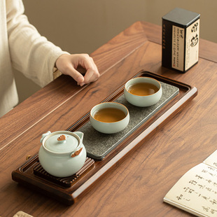 澜溪重竹乌金石茶盘壶承小型居家办公干泡台储排水式双用茶具托盘