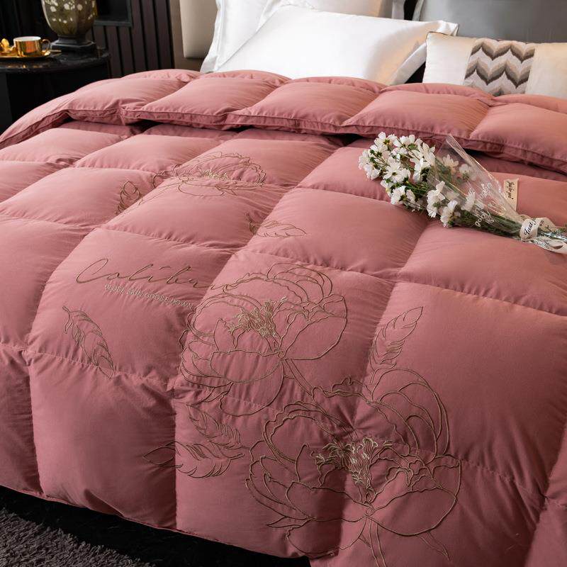厂新款纯棉刺绣牡丹双层家SUO体羽绒被壳自花充绒半成品静立音款