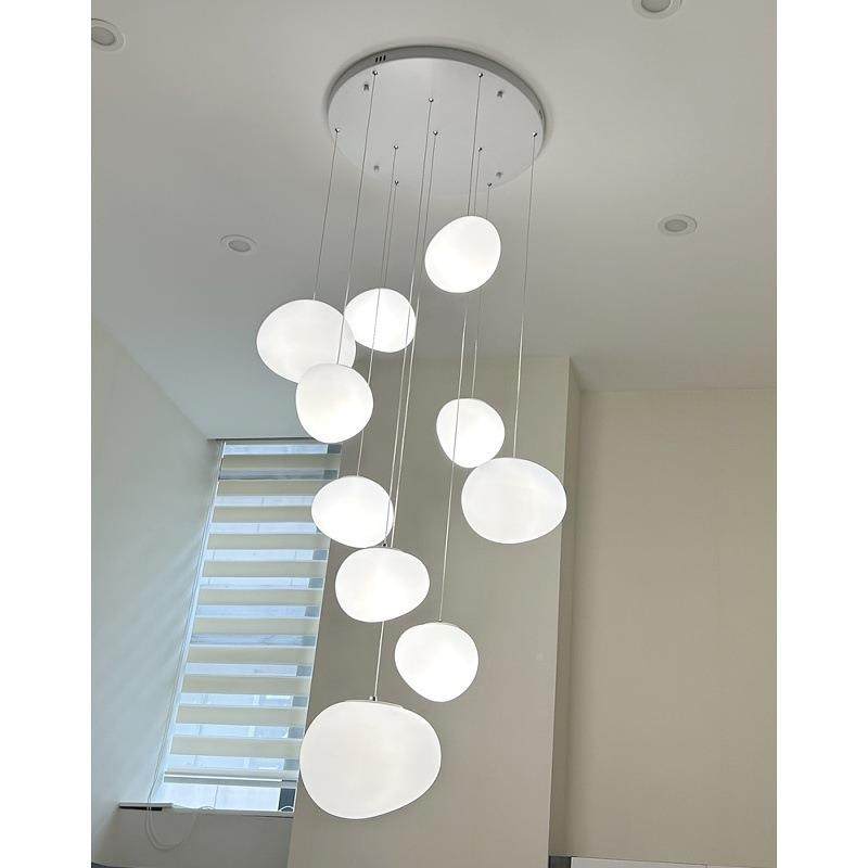 复式大吊灯客厅墅挑700楼梯高长吊灯loft简约奶油别风创楼意鹅卵