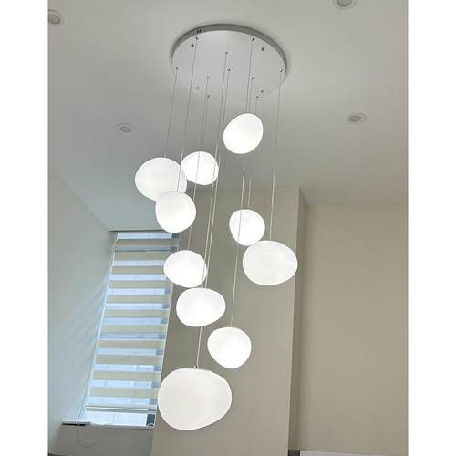 复式大吊灯客厅墅挑700楼梯高长吊灯loft简约奶油别风创楼意鹅卵