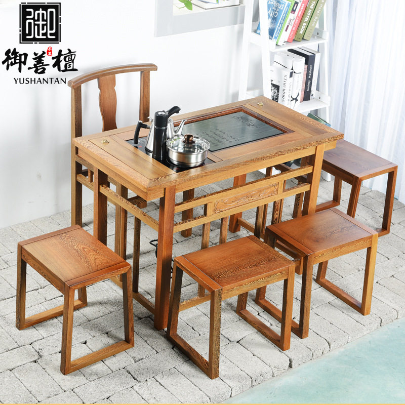 新中式茶桌鸡翅木阳台移动小茶几泡茶桌椅组合办公家用实木小茶桌