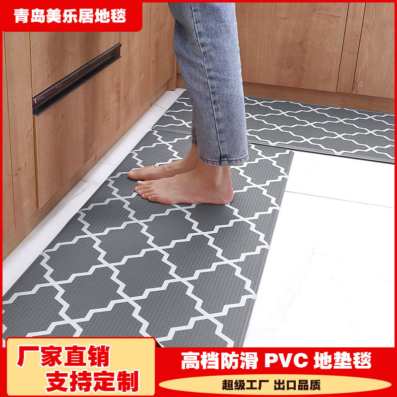 亚马逊销售北欧家庭易护理地垫 PVC防水防油增厚皮革厨房地板脚垫