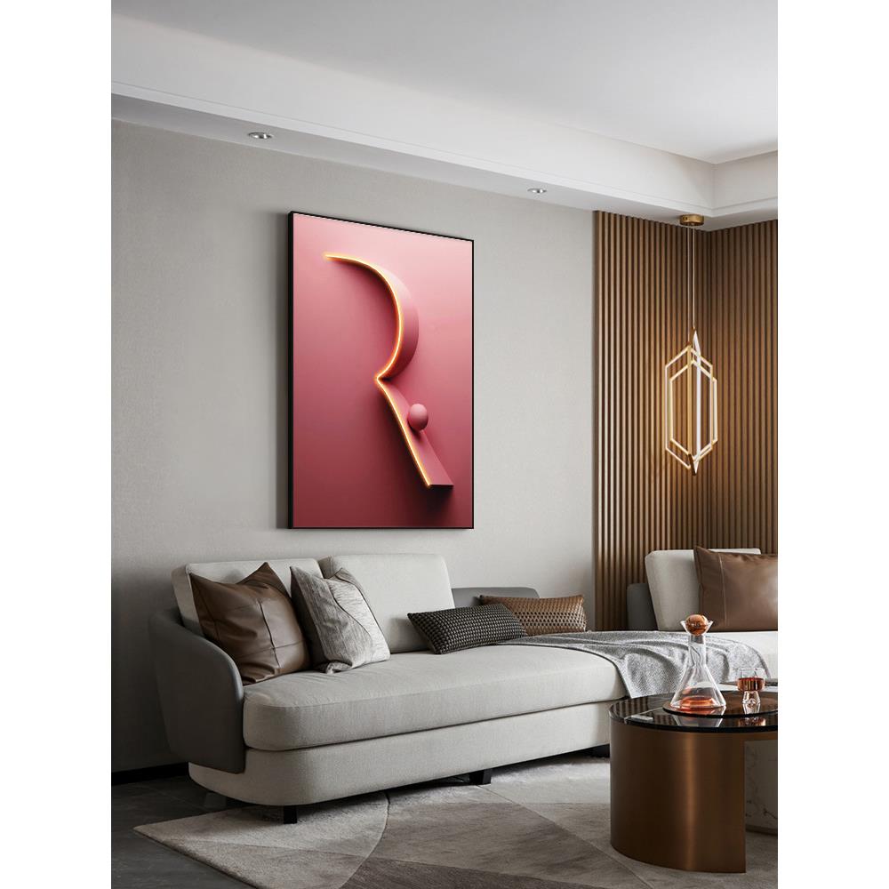 字奢母空间现代约客DQX厅装饰轻几何壁画入户玄关画le简d灯带挂画