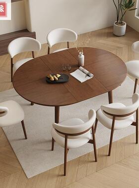 法式中古风木餐桌椭伸缩折圆实桌可变叠圆形桌子家用小户型吃WOK