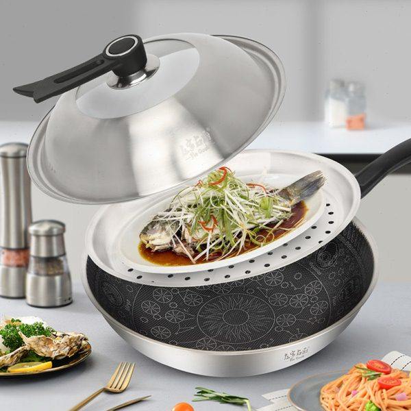 出口品质 30cm不粘锅家用炒锅304不锈钢蜂窝不粘炒菜锅电磁炉