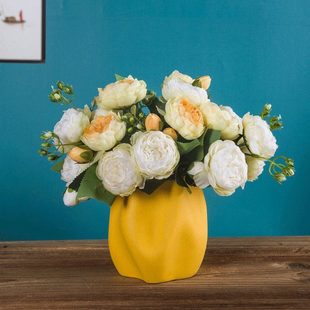 餐桌花瓶矮款宽口大口径客厅插花结婚花瓶摆件郁金香鲜花装饰陶瓷