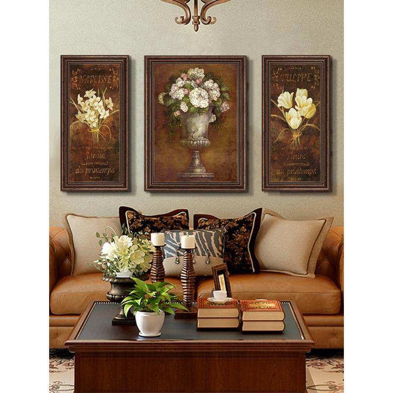 厅美挂式装FM805117饰画客沙发后面的画三气联画复古大壁画欧式高