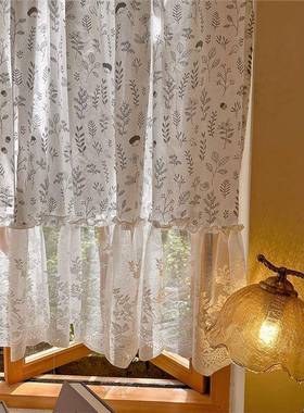 美式田园印花半帘隔蕾丝拼关接窗帘日式简玄门帘厨约房小窗UUX户