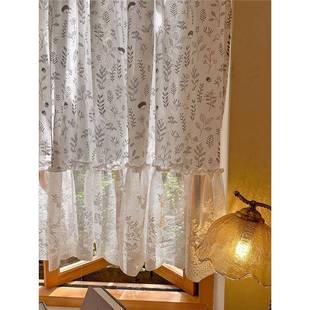 美式田园印花半帘隔蕾丝拼关接窗帘日式简玄门帘厨约房小窗UUX户