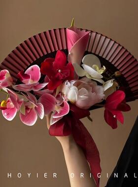 G3V扇新中式手折娘捧KNO仿真团花新结婚新中式手捧花古式家居摆放